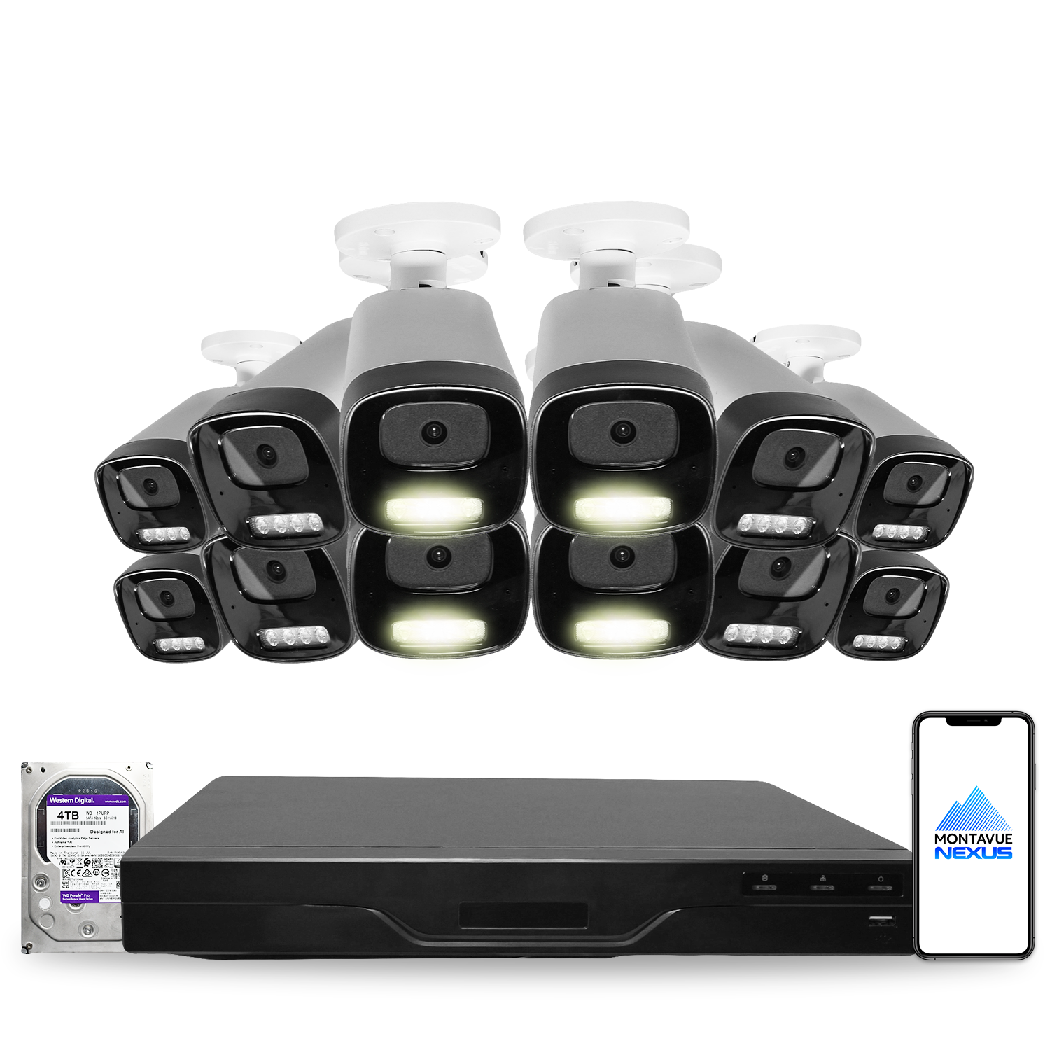 4MP 2K Nexus Smart-Light Bullet IP-Sicherheitskamerasystem mit Pro 16-Kanal PoE NVR & 4TB HDD