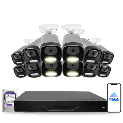 4MP 2K Nexus Smart-Light Bullet IP-Sicherheitskamerasystem mit Pro 16-Kanal PoE NVR & 4TB HDD