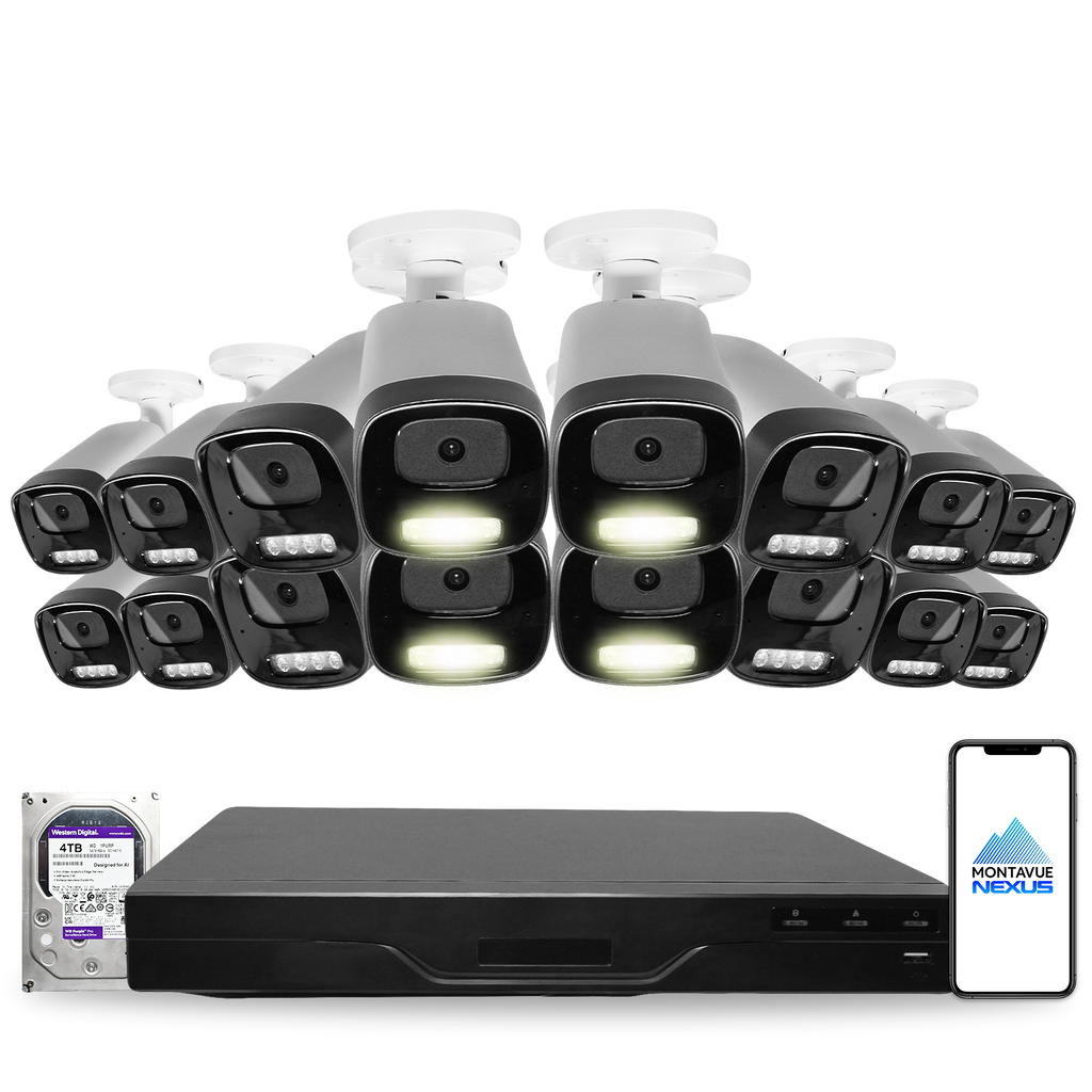 4MP 2K Nexus Smart-Light Bullet IP-Sicherheitskamerasystem mit Pro 16-Kanal PoE NVR & 4TB HDD