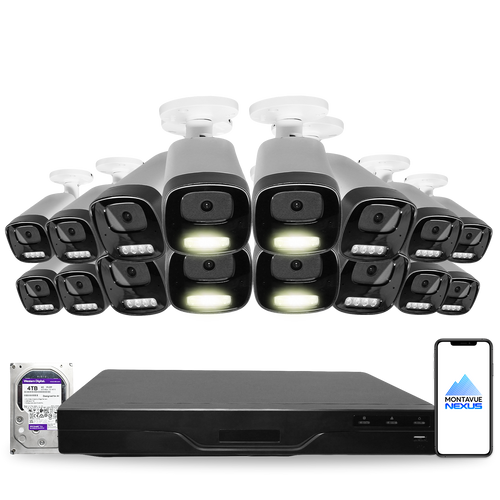 4MP 2K Nexus Smart-Light Bullet IP-Sicherheitskamerasystem mit Pro 16-Kanal PoE NVR & 4TB HDD