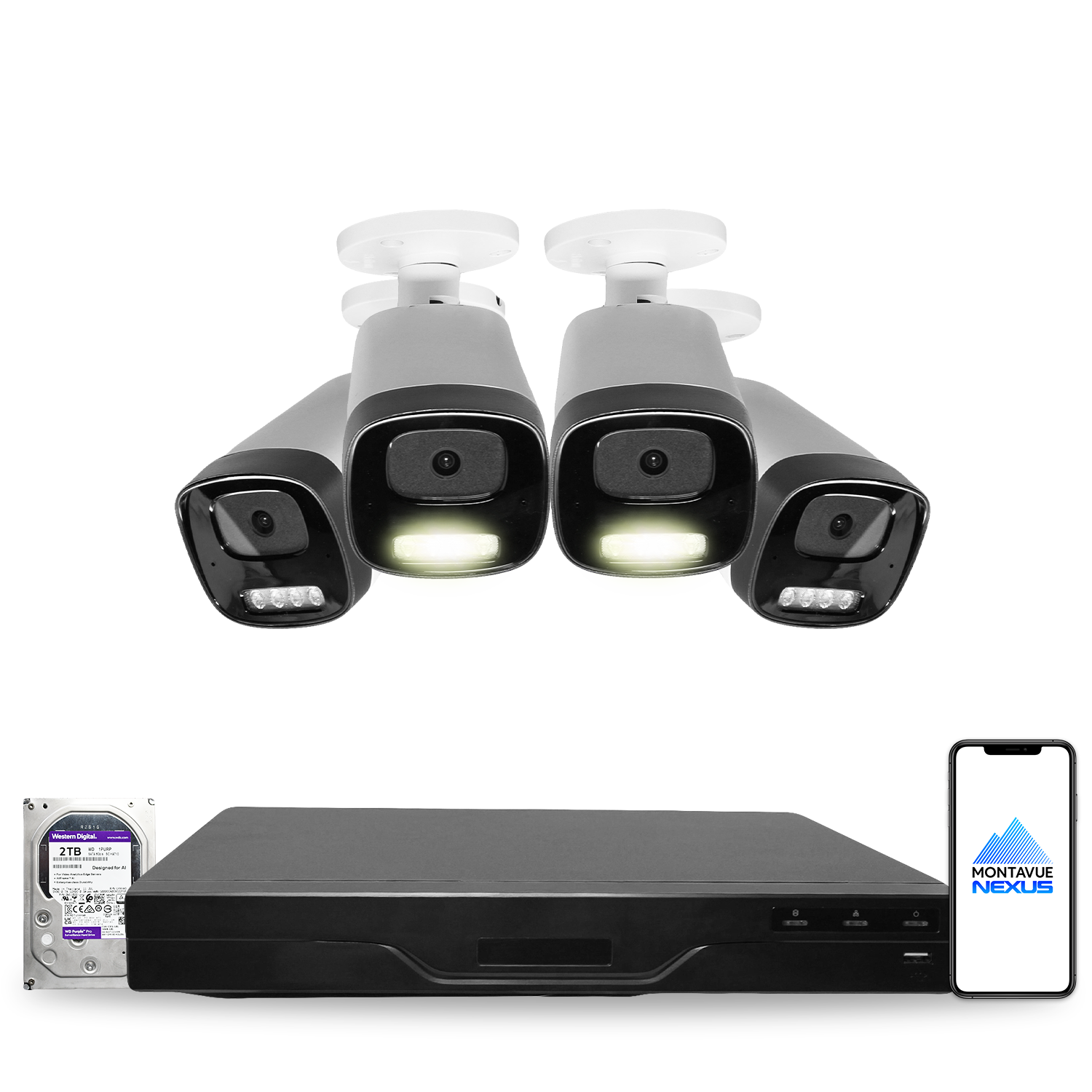 4MP 2K Nexus Smart-Light Bullet IP-Sicherheitskamerasystem mit Pro 8-Kanal PoE NVR & 2TB HDD