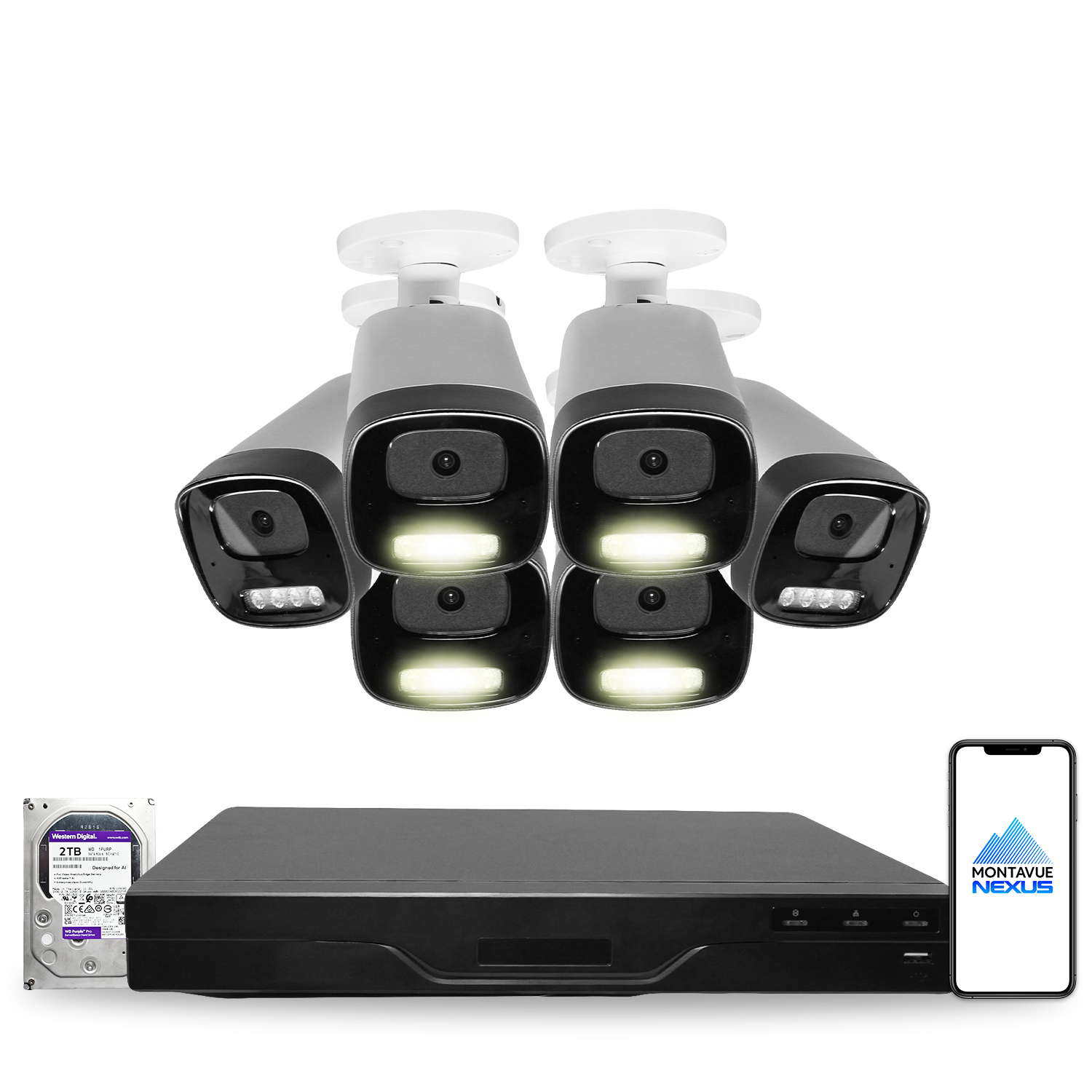 4MP 2K Nexus Smart-Light Bullet IP-Sicherheitskamerasystem mit Pro 8-Kanal PoE NVR & 2TB HDD
