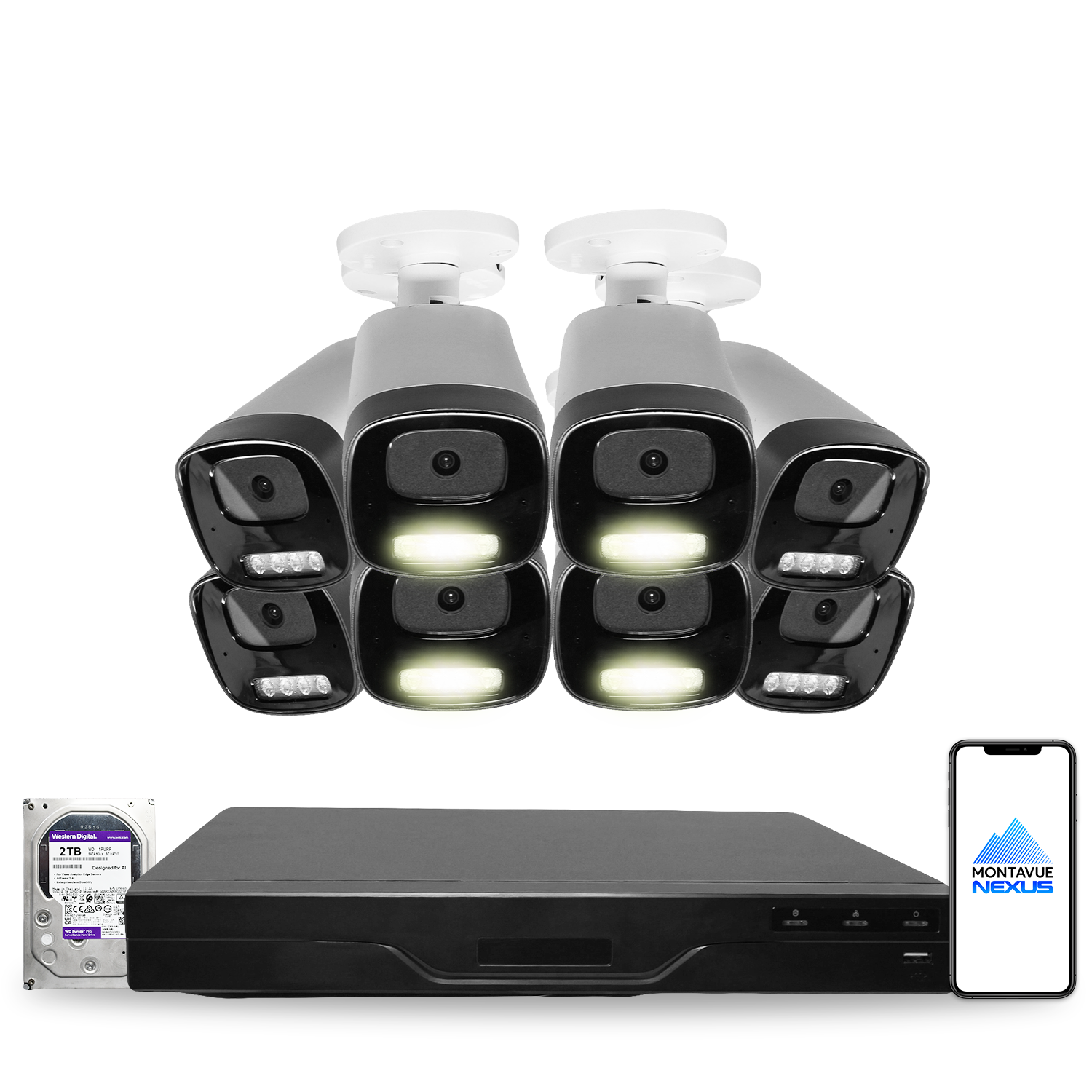 4MP 2K Nexus Smart-Light Bullet IP-Sicherheitskamerasystem mit Pro 8-Kanal PoE NVR & 2TB HDD