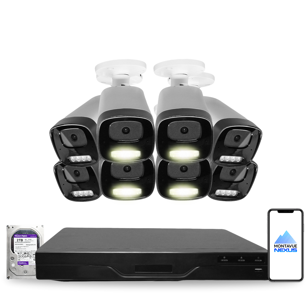 4MP 2K Nexus Smart-Light Bullet IP-Sicherheitskamerasystem mit Smart 8-Kanal PoE NVR & 2TB HDD