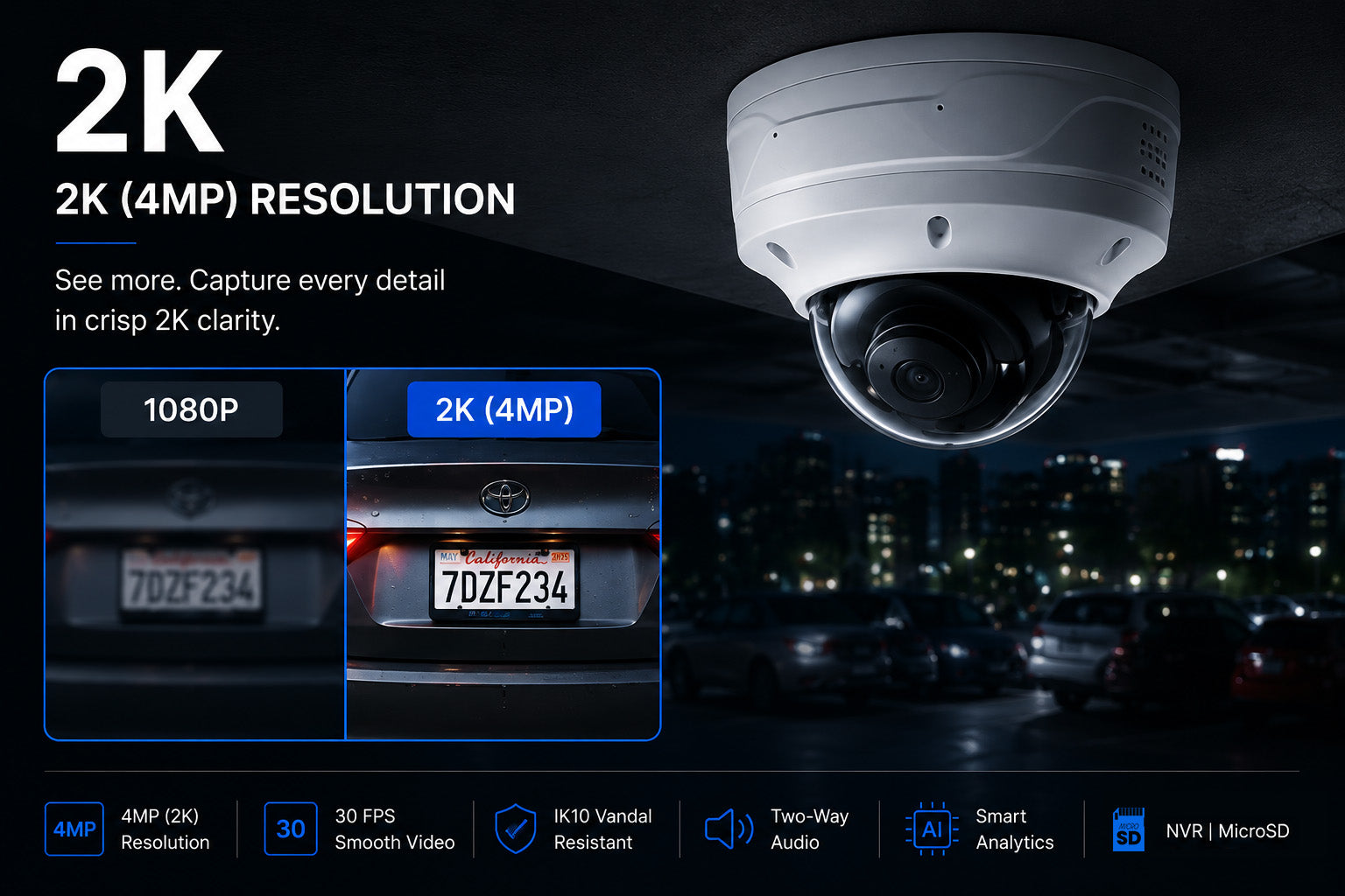 4MP 2K Nexus vandalismusgeschütztes Smart-Dome IP-Sicherheitskamerasystem mit 8-Kanal-PoE-NVR & 2TB-HDD