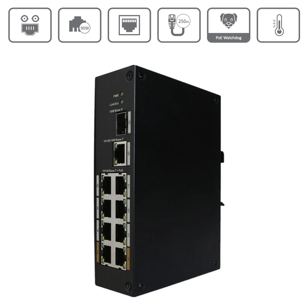 MAS08P096 | 8 Port PoE+ Switch mit zwei 60W High PoE Ports und Gigabit Uplink