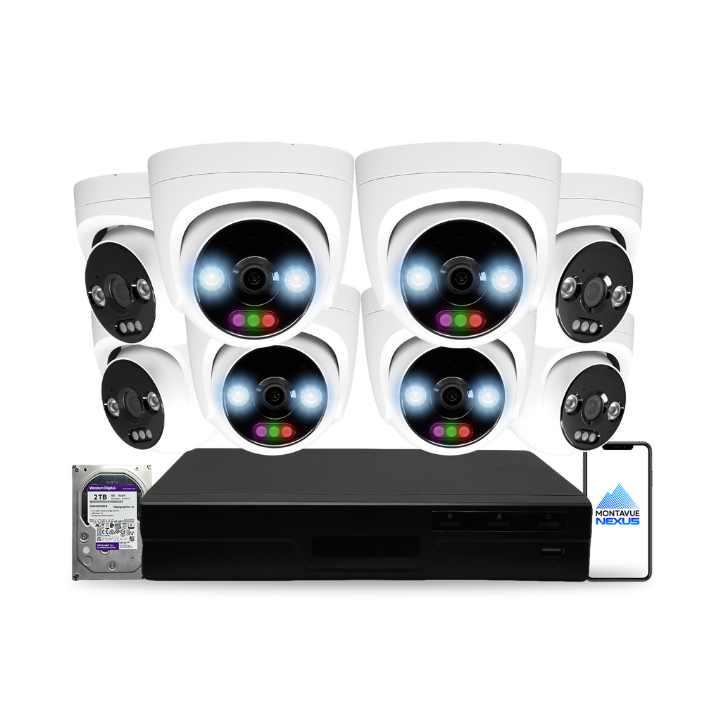 12MP 4K Nexus RGB Turret IP-Sicherheitskamerasystem mit Pro 8-Kanal PoE NVR & 2TB HDD