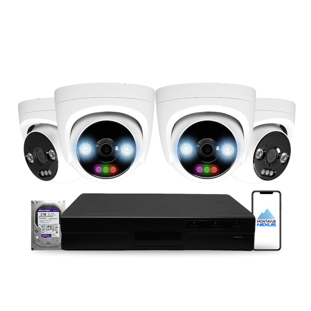 12MP 4K Nexus RGB Turret IP-Sicherheitskamerasystem mit Pro 8-Kanal PoE NVR & 2TB HDD