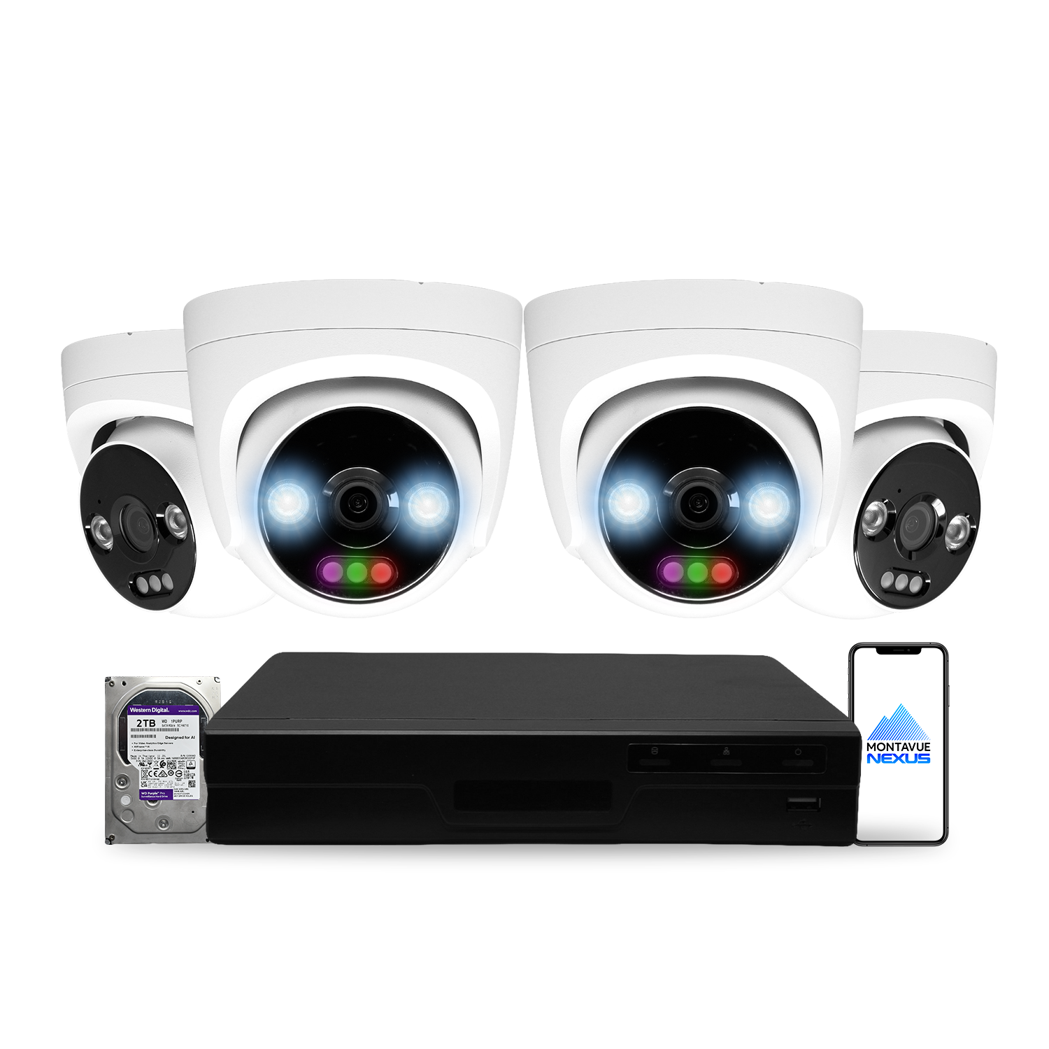12MP 4K Nexus RGB Turret IP-Sicherheitskamerasystem mit Pro 8-Kanal PoE NVR & 2TB HDD