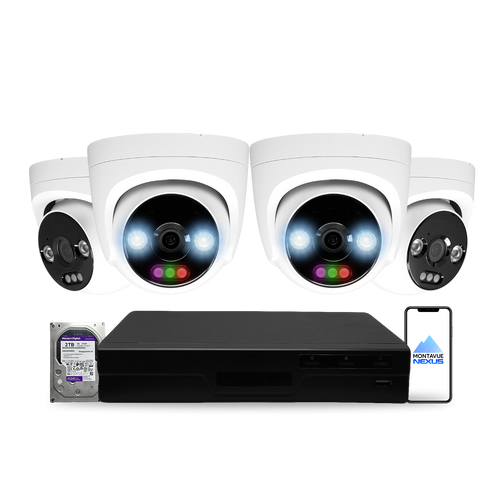12MP 4K Nexus RGB Turret IP-Sicherheitskamerasystem mit Pro 8-Kanal PoE NVR & 2TB HDD