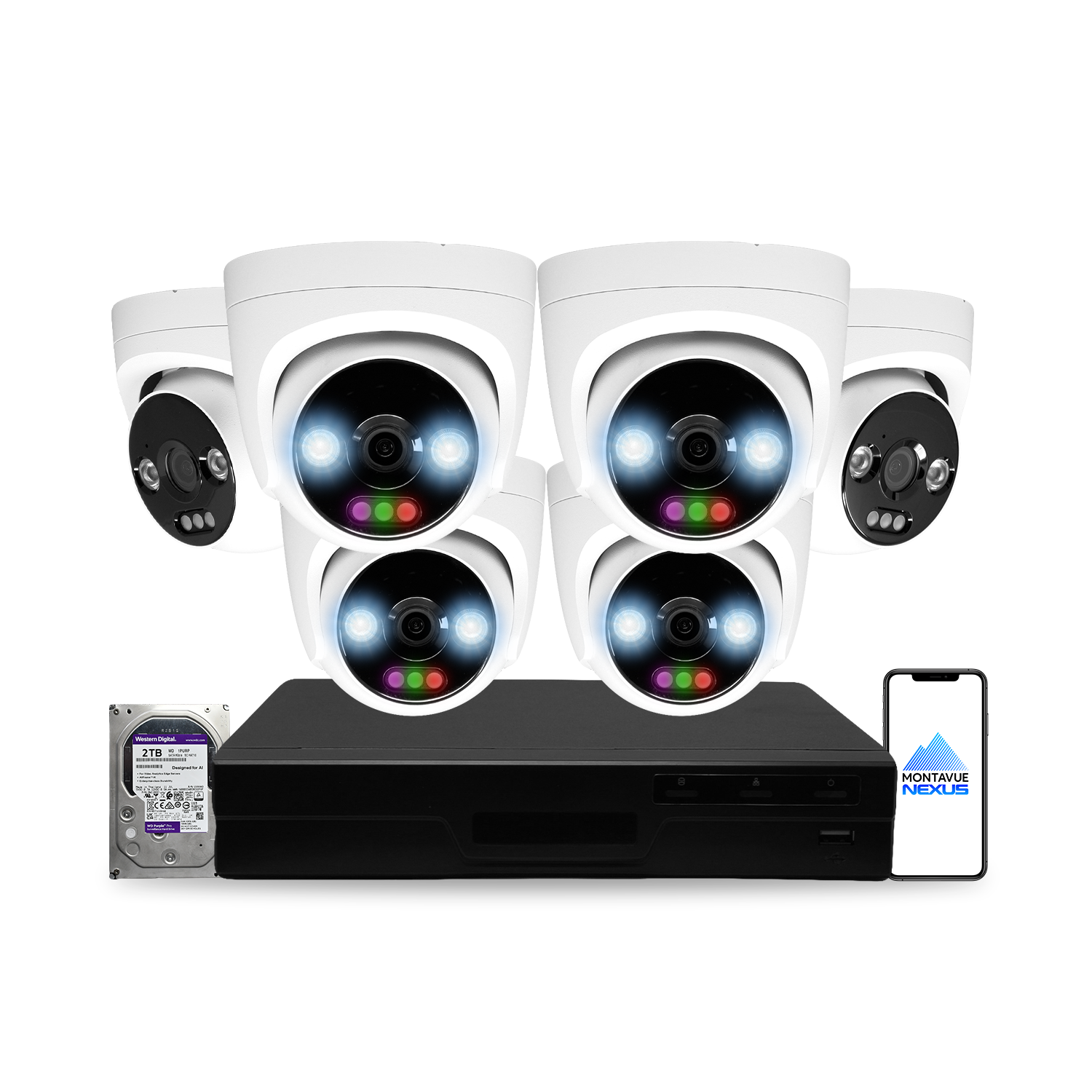 12MP 4K Nexus RGB Turret IP-Sicherheitskamerasystem mit Pro 8-Kanal PoE NVR & 2TB HDD