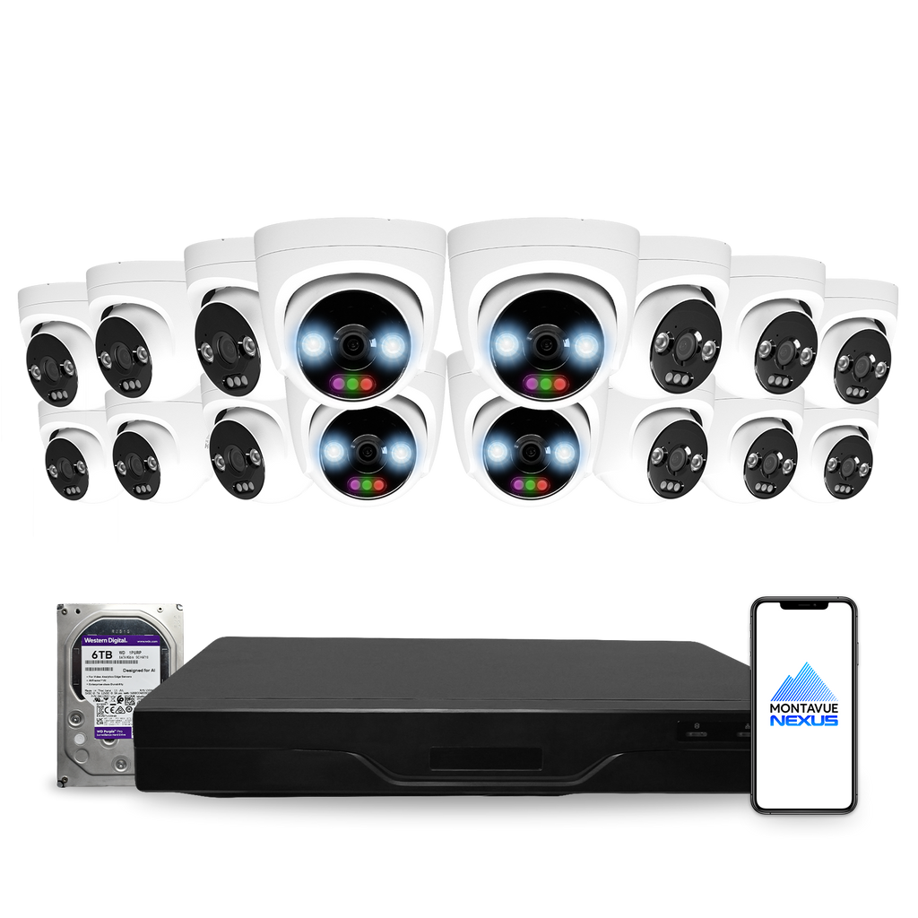 12MP 4K Nexus RGB Turret IP-Sicherheitskamerasystem mit Pro 32-Kanal NVR & 6TB HDD