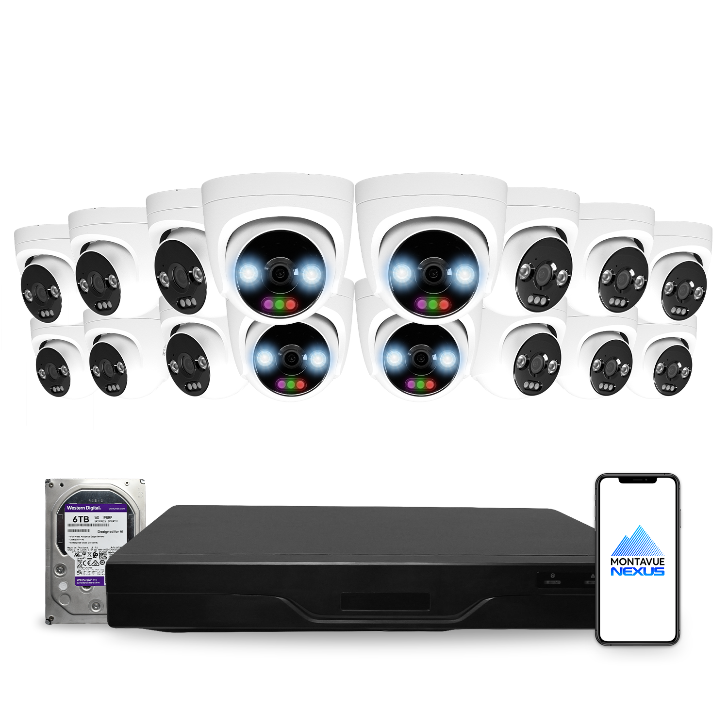 12MP 4K Nexus RGB Turret IP-Sicherheitskamerasystem mit Pro 32-Kanal NVR & 6TB HDD