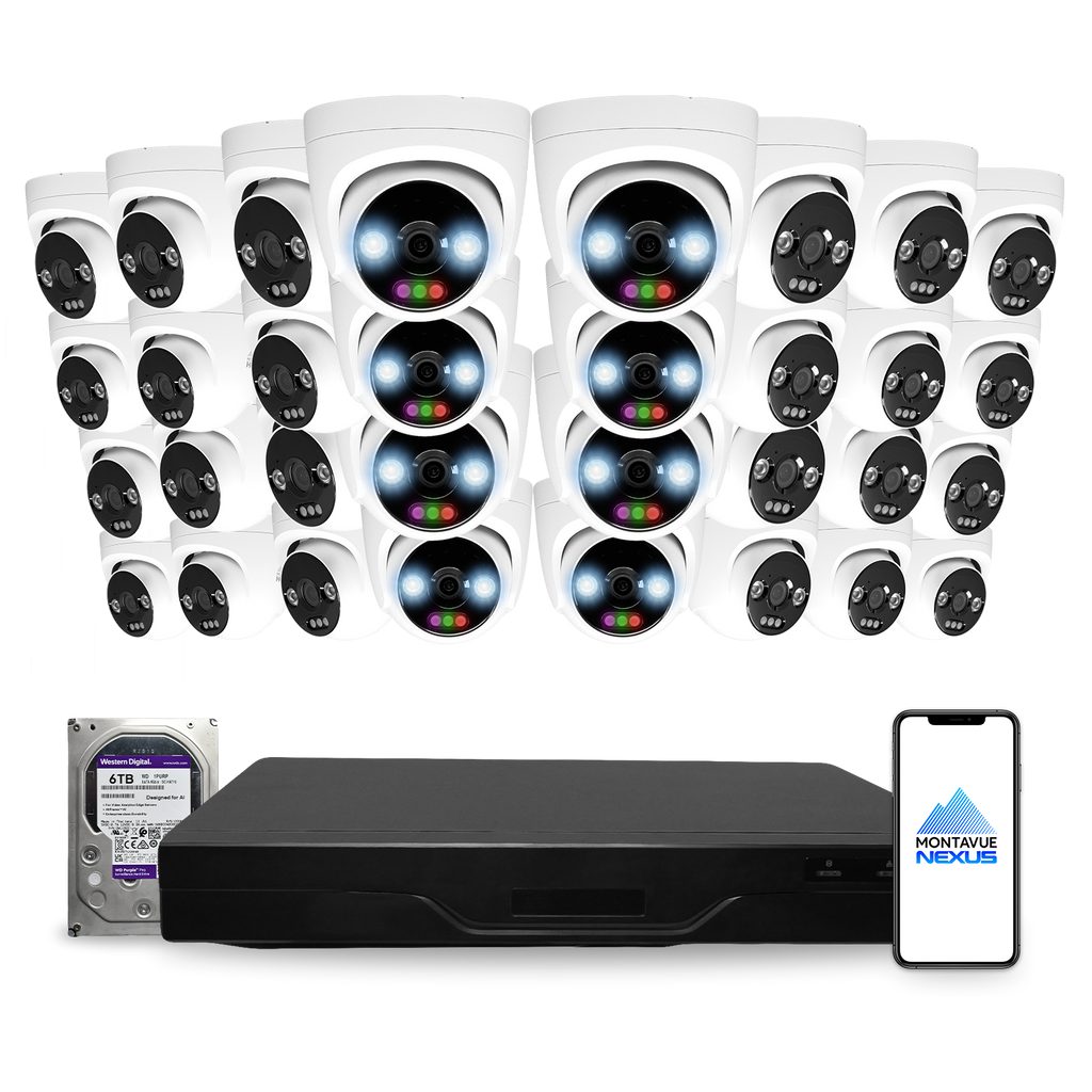12MP 4K Nexus RGB Turret IP-Sicherheitskamerasystem mit Pro 32-Kanal NVR & 6TB HDD
