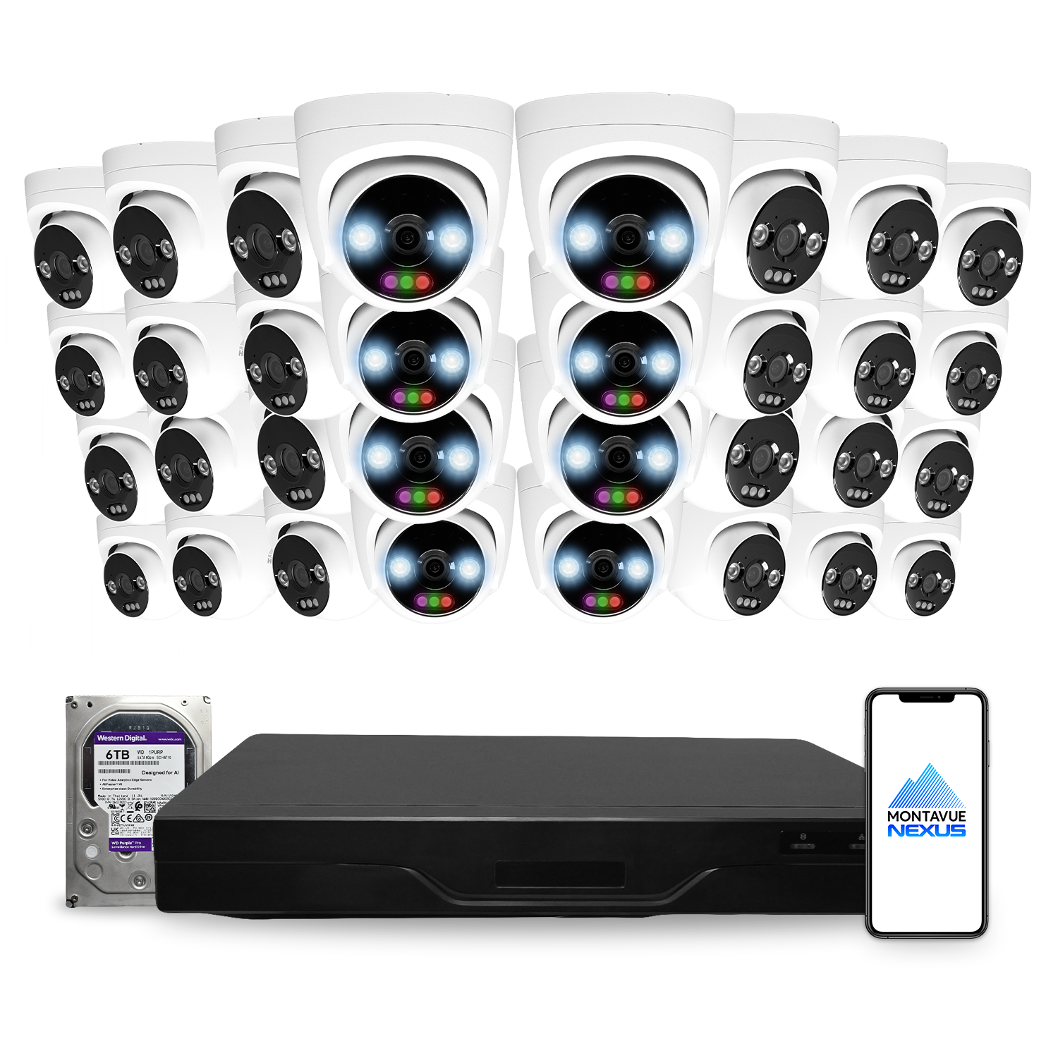 12MP 4K Nexus RGB Turret IP-Sicherheitskamerasystem mit Pro 32-Kanal NVR & 6TB HDD