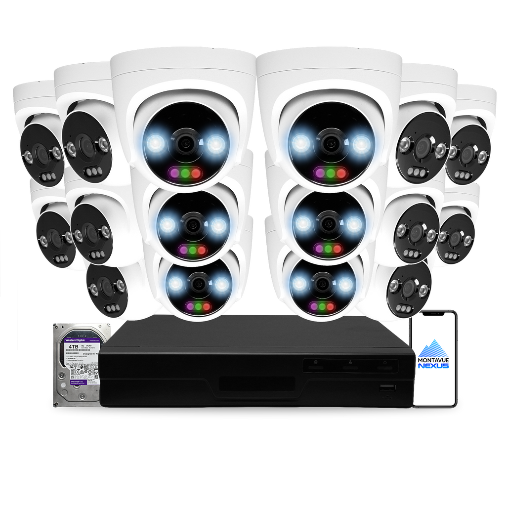 12MP 4K Nexus RGB Turret IP-Sicherheitskamerasystem mit Pro 16-Kanal PoE NVR & 4TB HDD