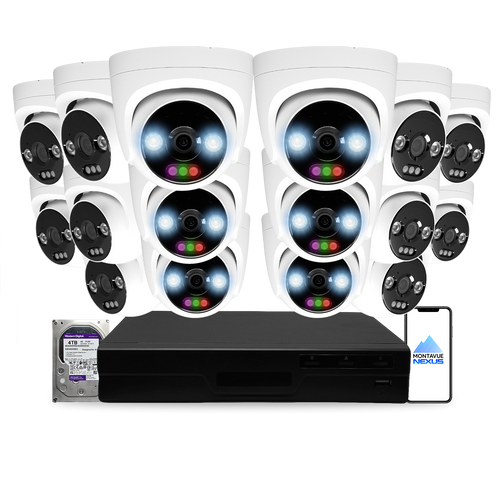 12MP 4K Nexus RGB Turret IP-Sicherheitskamerasystem mit Pro 16-Kanal PoE NVR & 4TB HDD