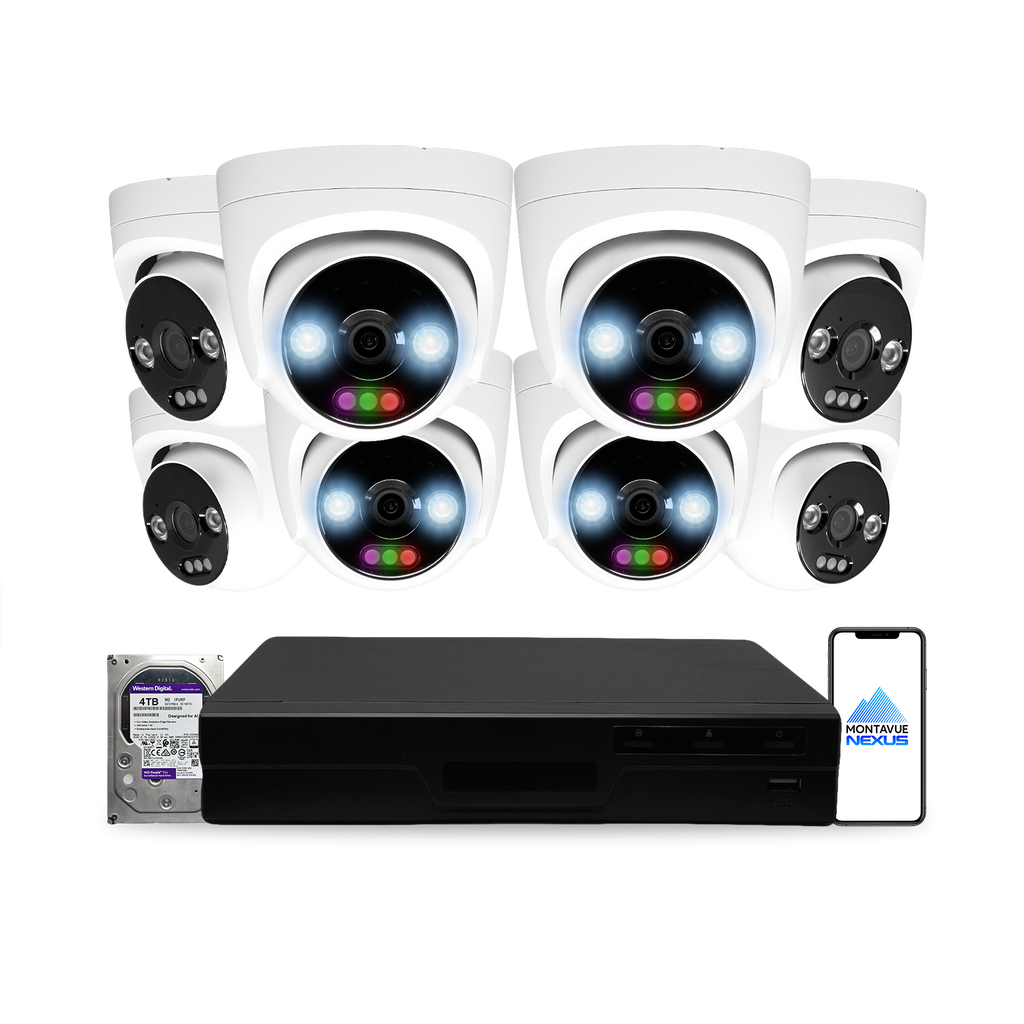 12MP 4K Nexus RGB Turret IP-Sicherheitskamerasystem mit Pro 16-Kanal PoE NVR & 4TB HDD