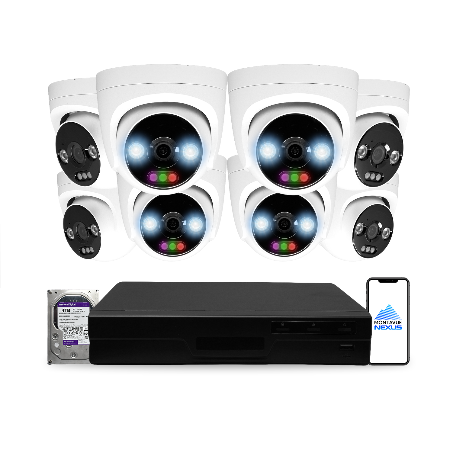 12MP 4K Nexus RGB Turret IP-Sicherheitskamerasystem mit Pro 16-Kanal PoE NVR & 4TB HDD