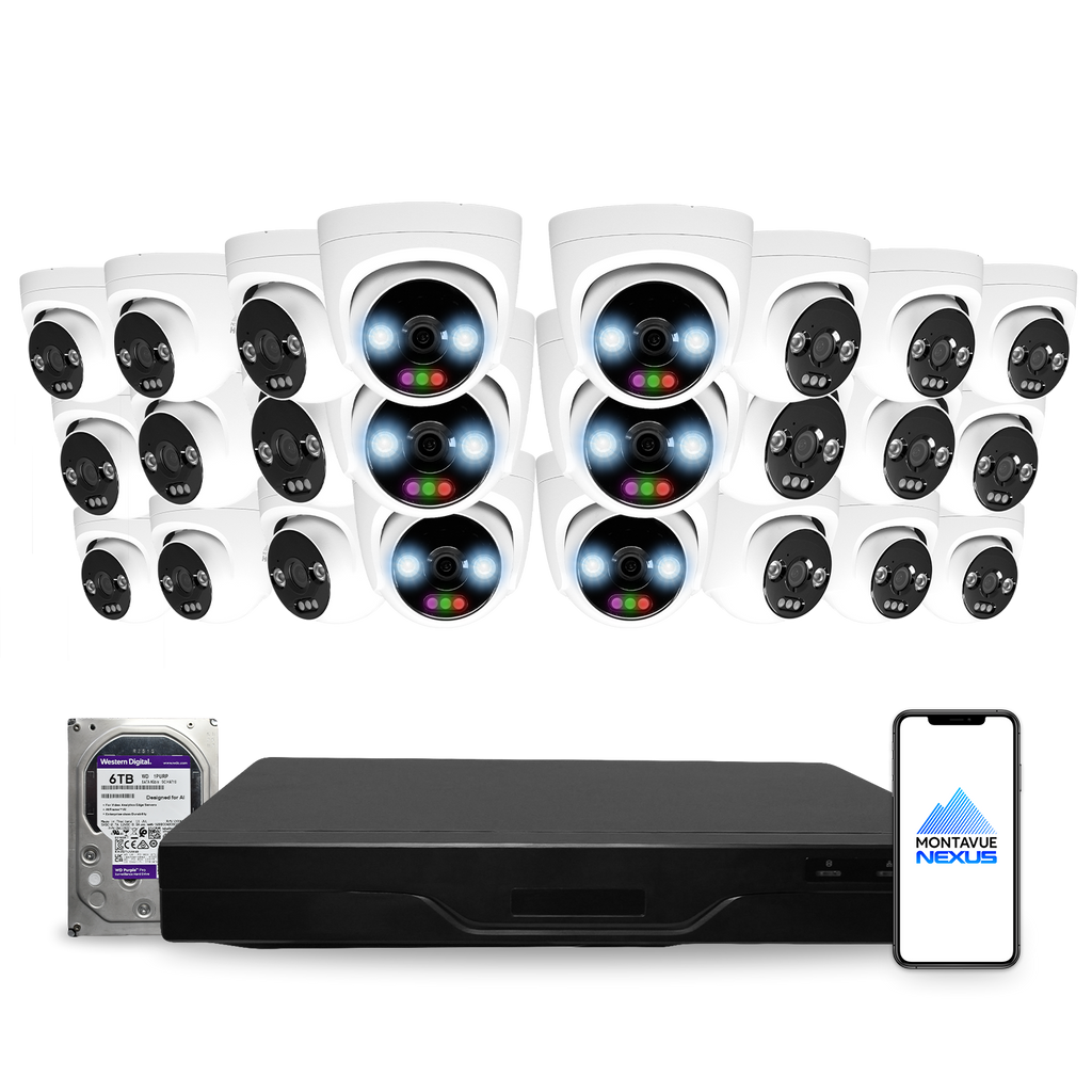 12MP 4K Nexus RGB Turret IP-Sicherheitskamerasystem mit Pro 32-Kanal NVR & 6TB HDD