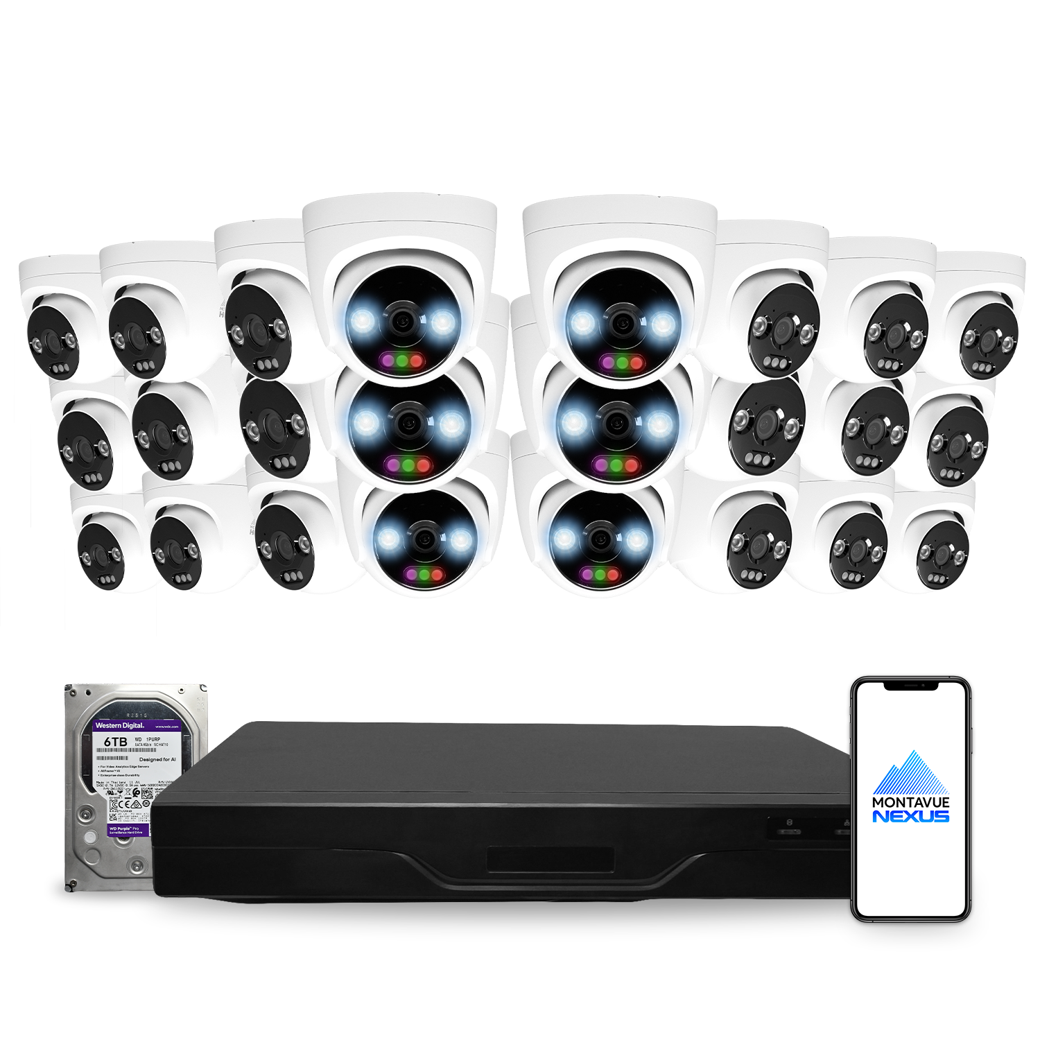 12MP 4K Nexus RGB Turret IP-Sicherheitskamerasystem mit Pro 32-Kanal NVR & 6TB HDD