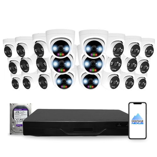 12MP 4K Nexus RGB Turret IP-Sicherheitskamerasystem mit Pro 32-Kanal NVR & 6TB HDD