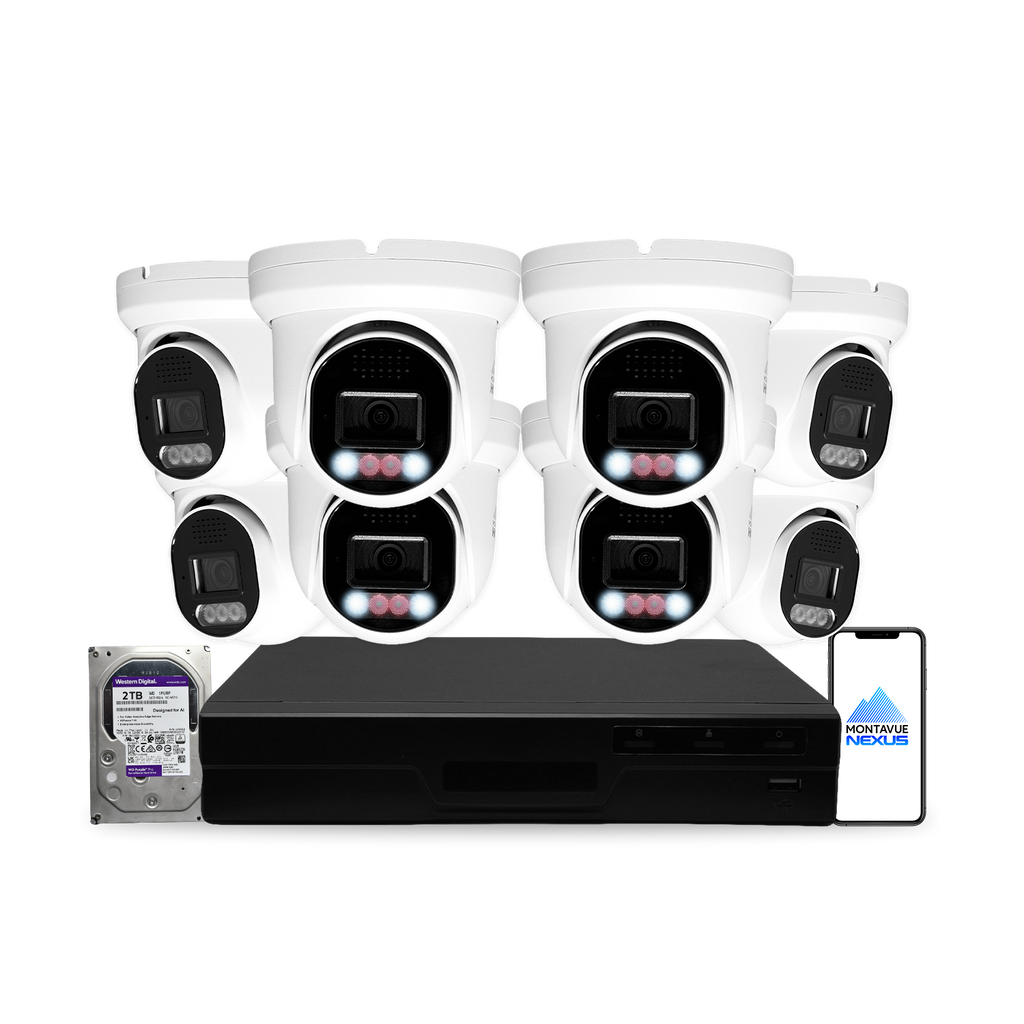 8MP 4K Nexus Smart-Light Turret IP-Sicherheitskamerasystem mit Pro 8-Kanal PoE NVR & 2TB HDD