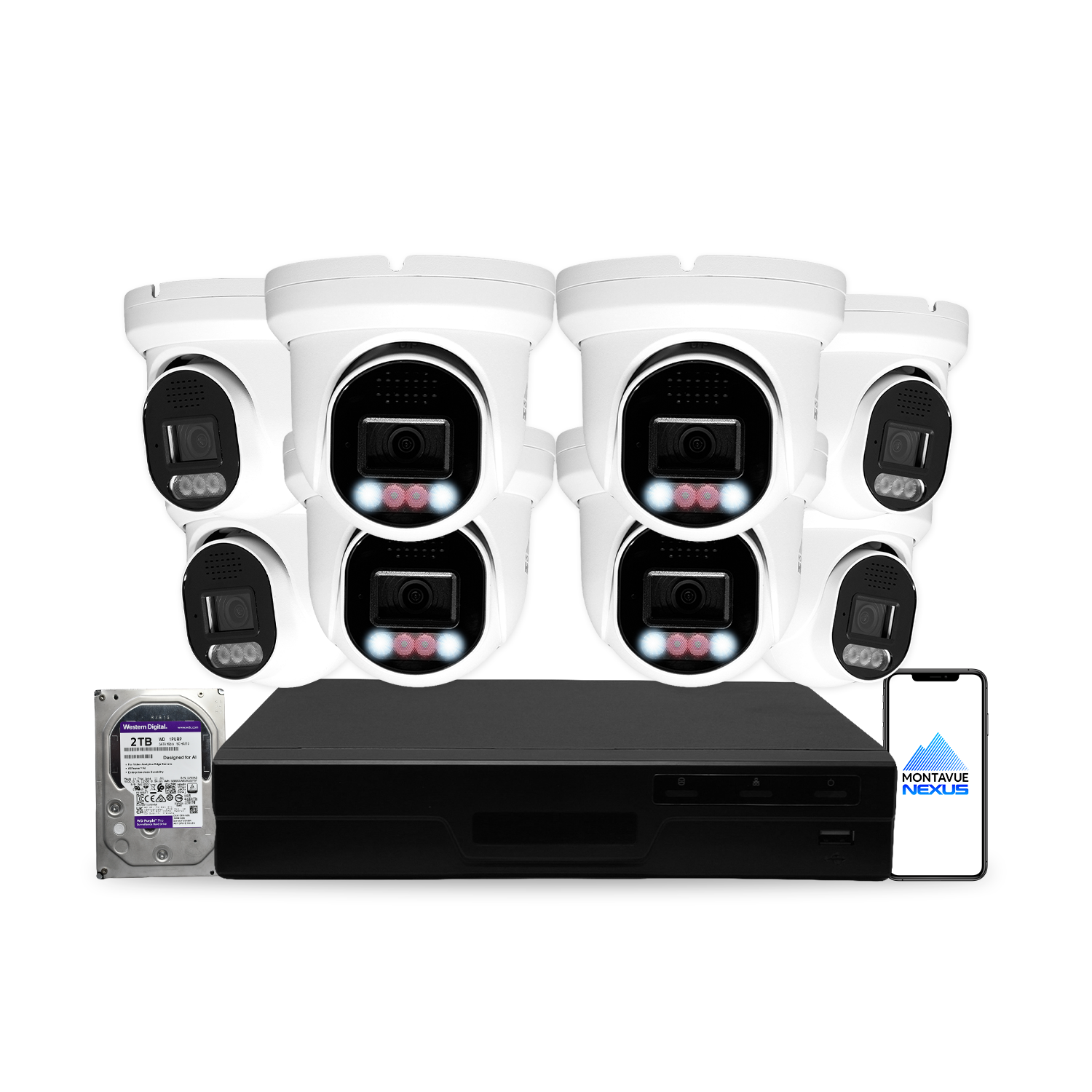 8MP 4K Nexus Smart-Light Turret IP-Sicherheitskamerasystem mit Pro 8-Kanal PoE NVR & 2TB HDD