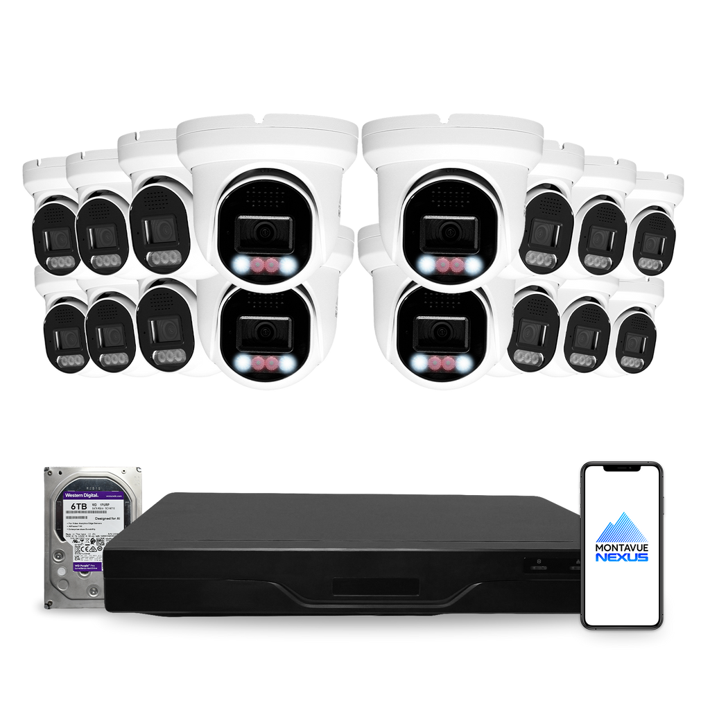 8MP 4K Nexus Smart-Light Turret IP-Sicherheitskamerasystem mit Pro 32-Kanal NVR & 6TB HDD