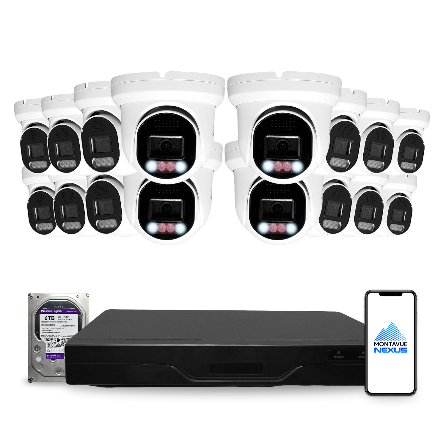 8MP 4K Nexus Smart-Light Turret IP-Sicherheitskamerasystem mit Pro 32-Kanal NVR & 6TB HDD