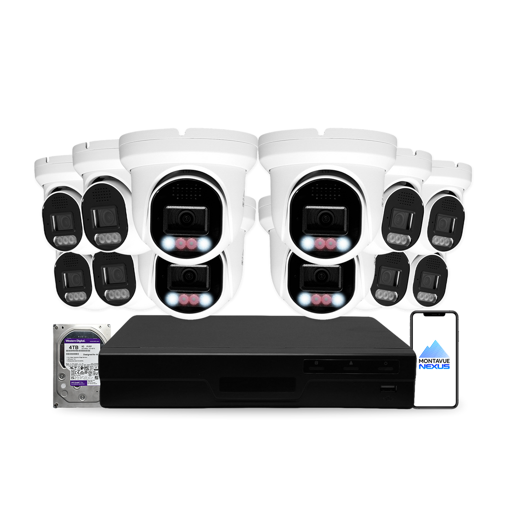 8MP 4K Nexus Smart-Light Turret IP-Sicherheitskamerasystem mit Pro 16-Kanal PoE NVR & 4TB HDD