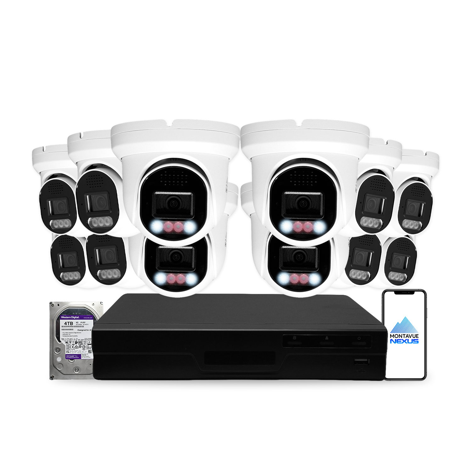8MP 4K Nexus Smart-Light Turret IP-Sicherheitskamerasystem mit Pro 16-Kanal PoE NVR & 4TB HDD