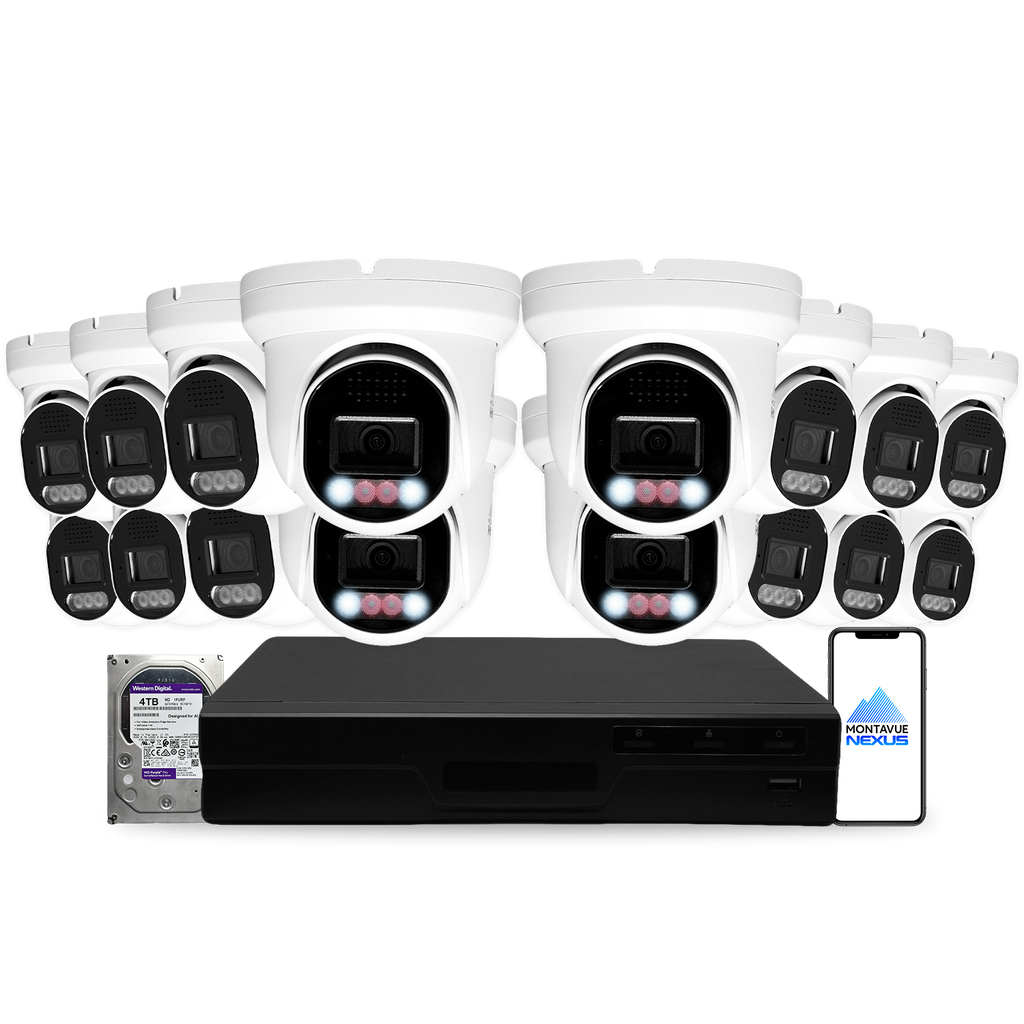 8MP 4K Nexus Smart-Light Turret IP-Sicherheitskamerasystem mit Pro 16-Kanal PoE NVR & 4TB HDD