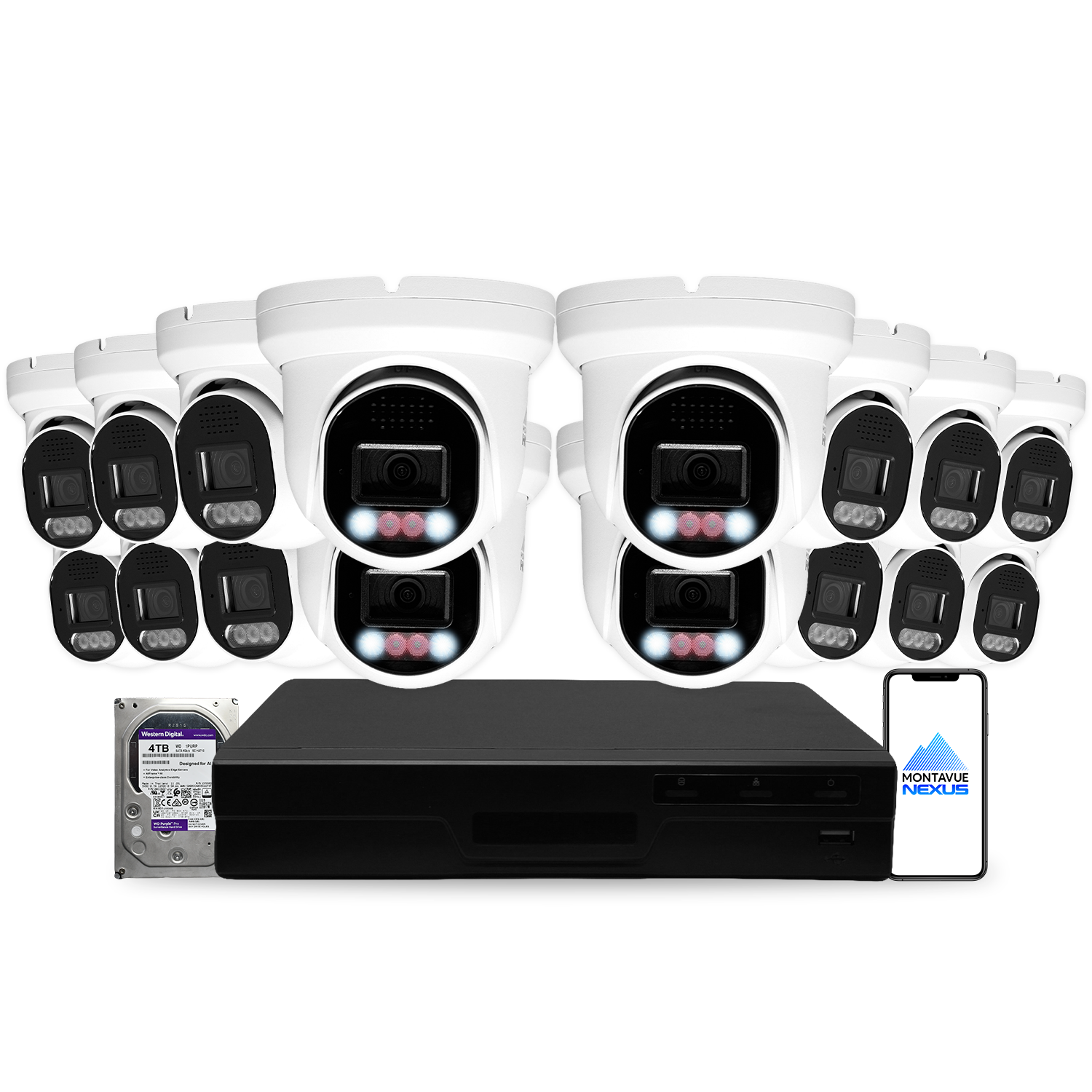 8MP 4K Nexus Smart-Light Turret IP-Sicherheitskamerasystem mit Pro 16-Kanal PoE NVR & 4TB HDD