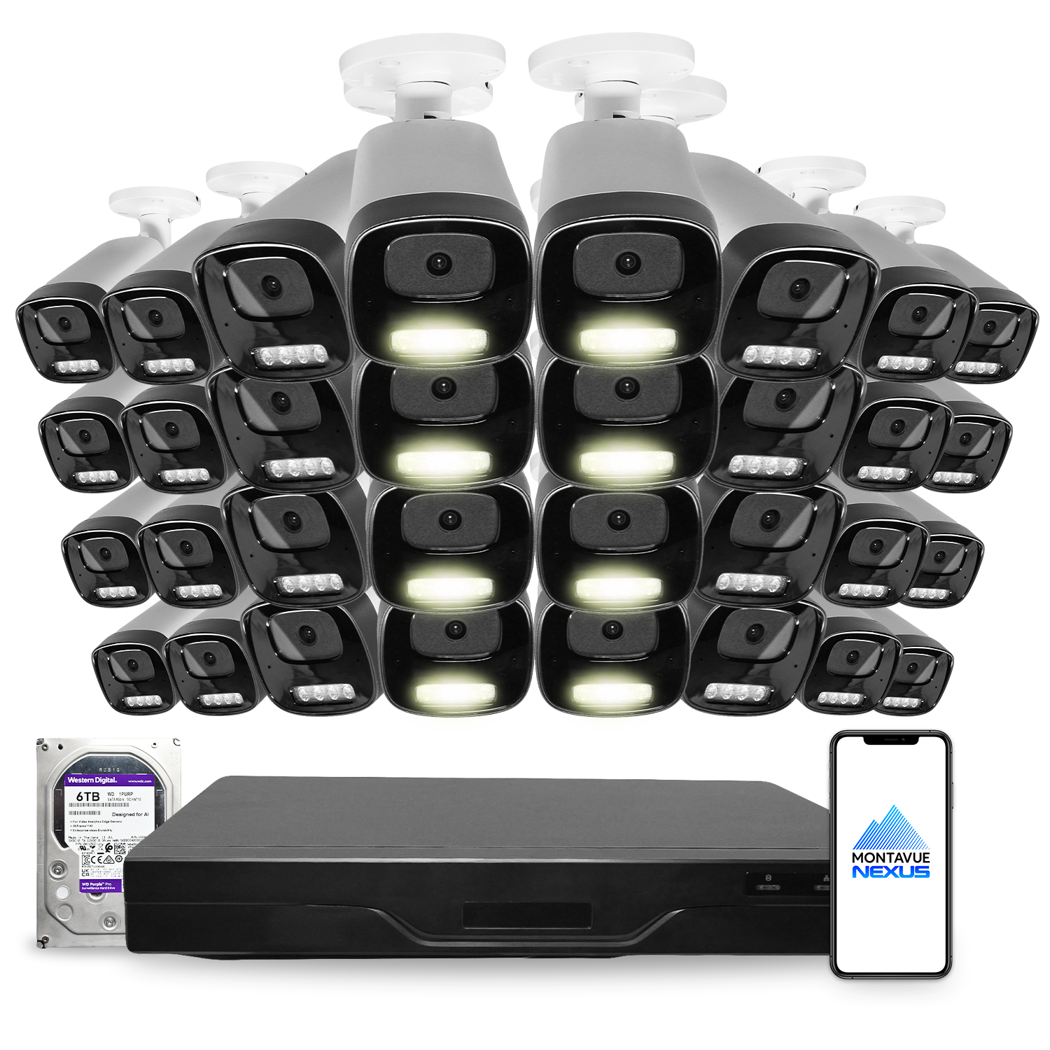 4MP 2K Nexus Smart-Light Bullet IP-Sicherheitskamerasystem mit Pro 32-Kanal NVR & 6TB HDD