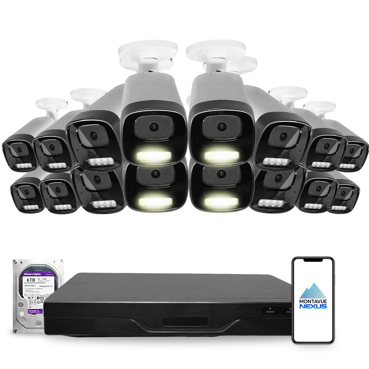 4MP 2K Nexus Smart-Light Bullet IP-Sicherheitskamerasystem mit Pro 32-Kanal NVR & 6TB HDD
