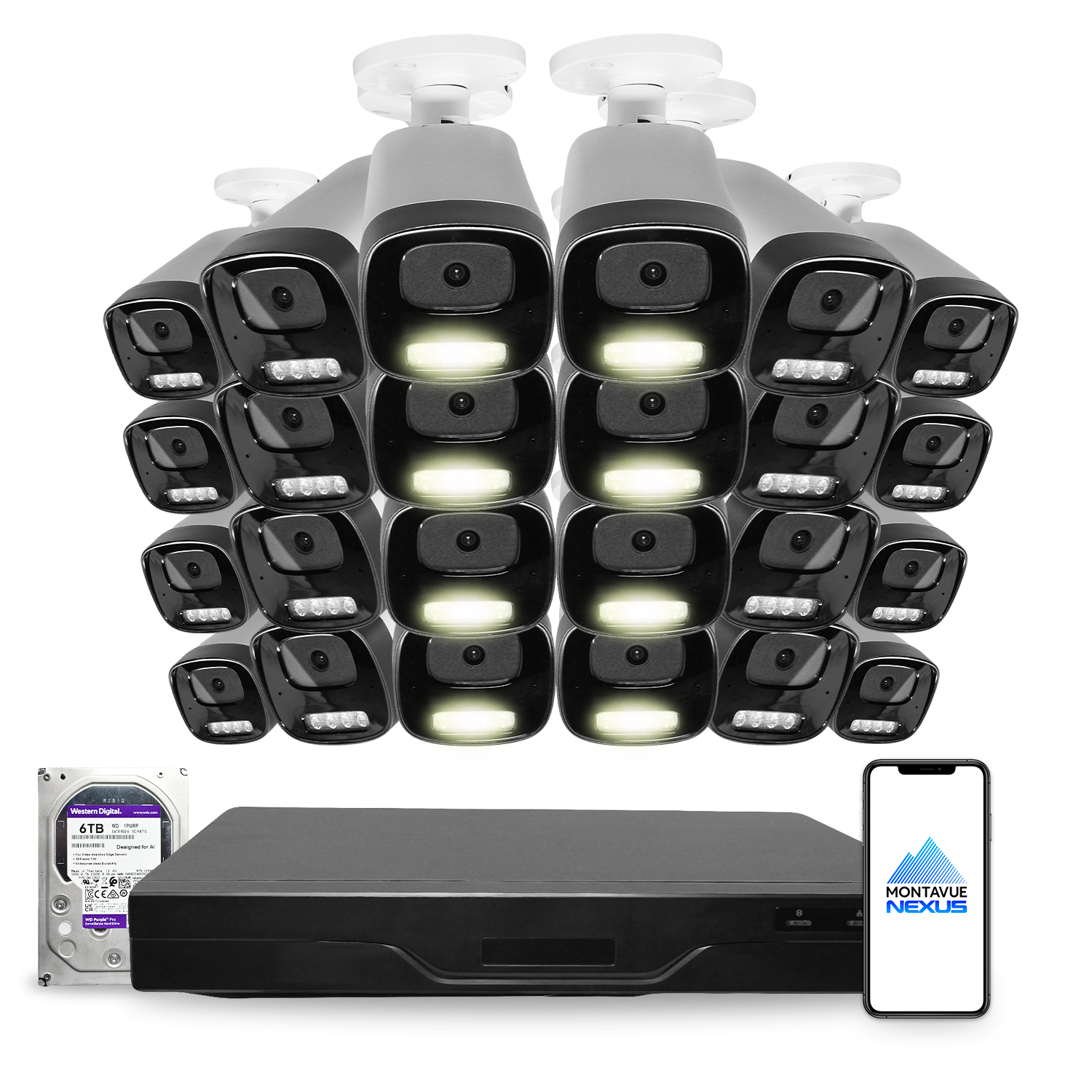 4MP 2K Nexus Smart-Light Bullet IP-Sicherheitskamerasystem mit Pro 32-Kanal NVR & 6TB HDD