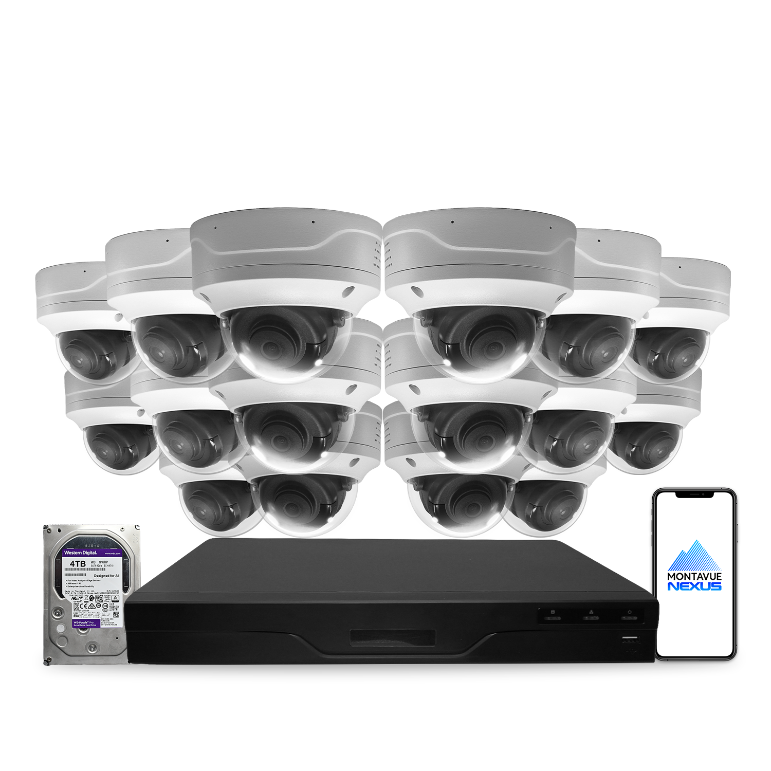 4MP 2K Nexus vandalismusgeschütztes Smart-Dome IP-Sicherheitskamerasystem mit Pro 16-Kanal PoE NVR & 4TB HDD