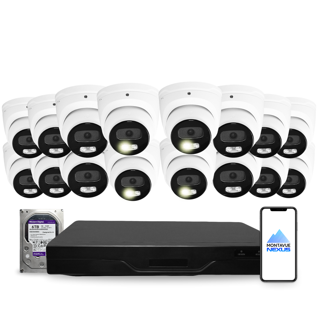 4MP 2K Nexus Smart-Light Turret IP-Sicherheitskamerasystem mit Pro 32-Kanal NVR & 6TB HDD
