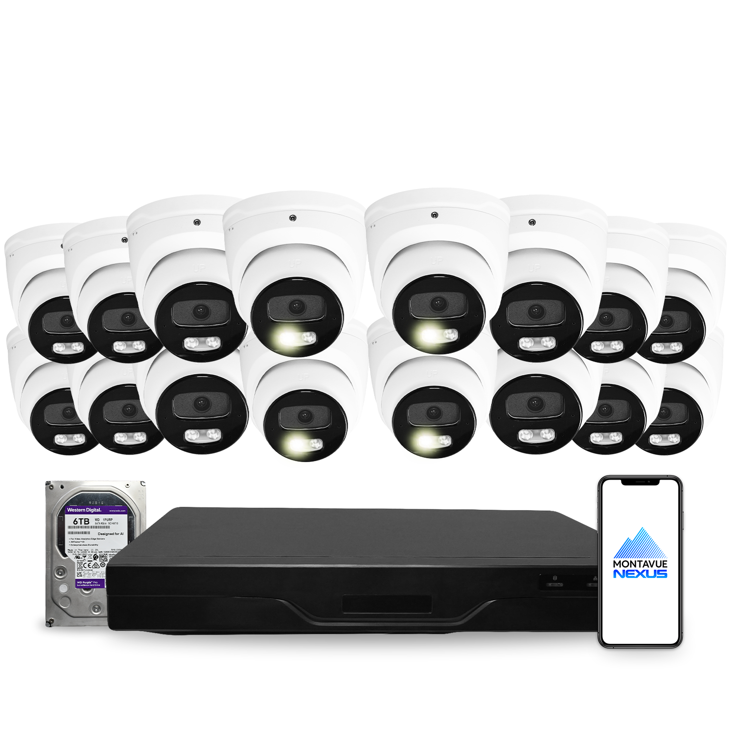 4MP 2K Nexus Smart-Light Turret IP-Sicherheitskamerasystem mit Pro 32-Kanal NVR & 6TB HDD