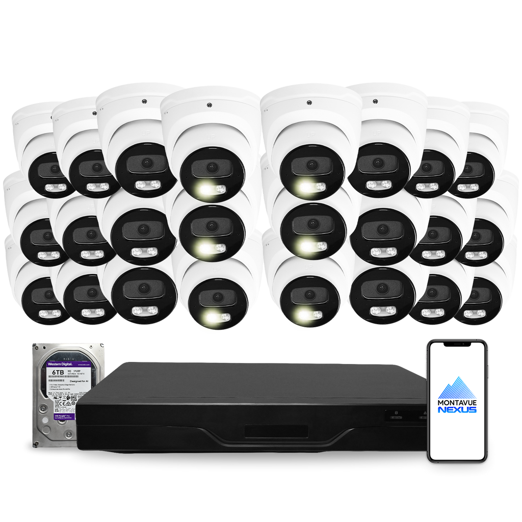 4MP 2K Nexus Smart-Light Turret IP-Sicherheitskamerasystem mit Pro 32-Kanal NVR & 6TB HDD