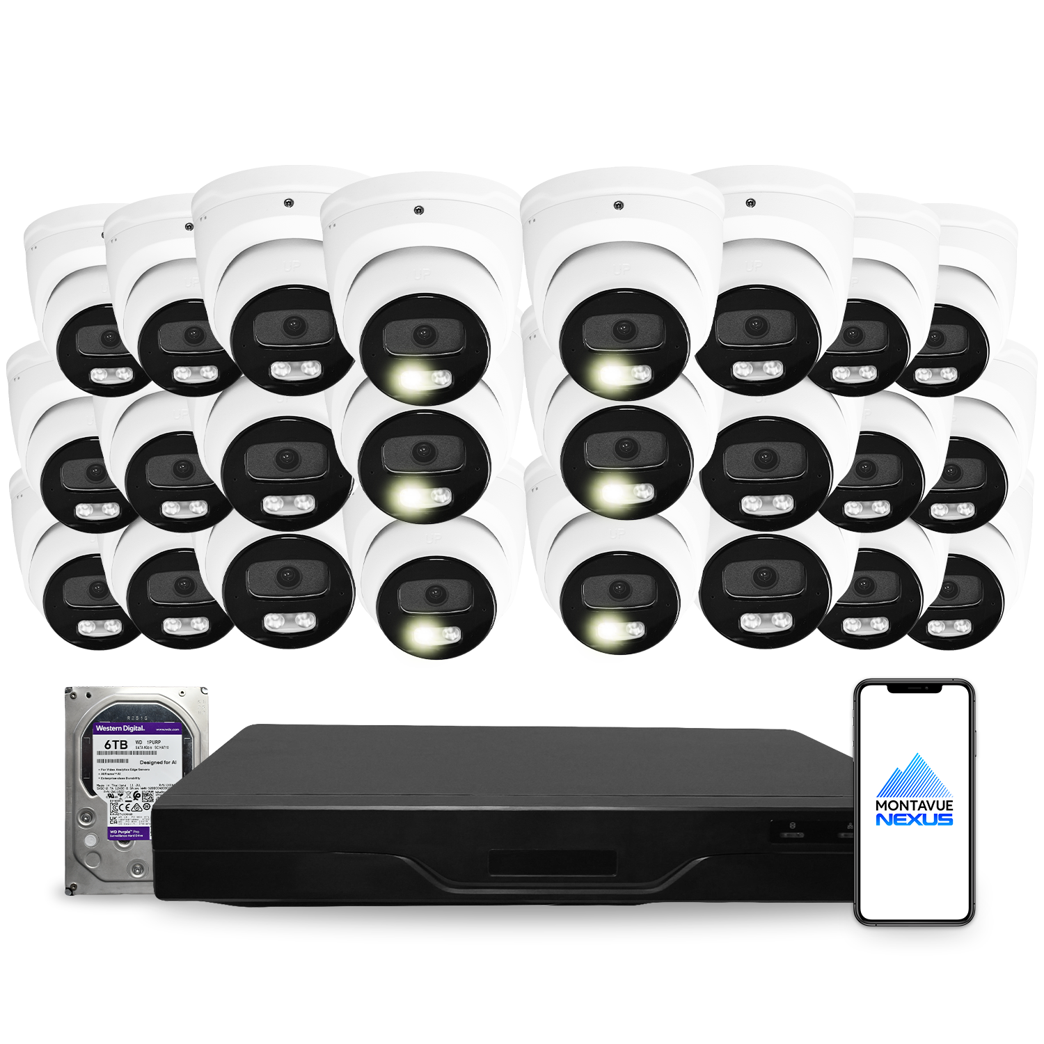 4MP 2K Nexus Smart-Light Turret IP-Sicherheitskamerasystem mit Pro 32-Kanal NVR & 6TB HDD