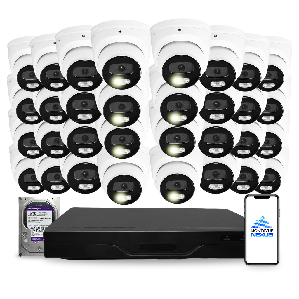 4MP 2K Nexus Smart-Light Turret IP-Sicherheitskamerasystem mit Pro 32-Kanal NVR & 6TB HDD