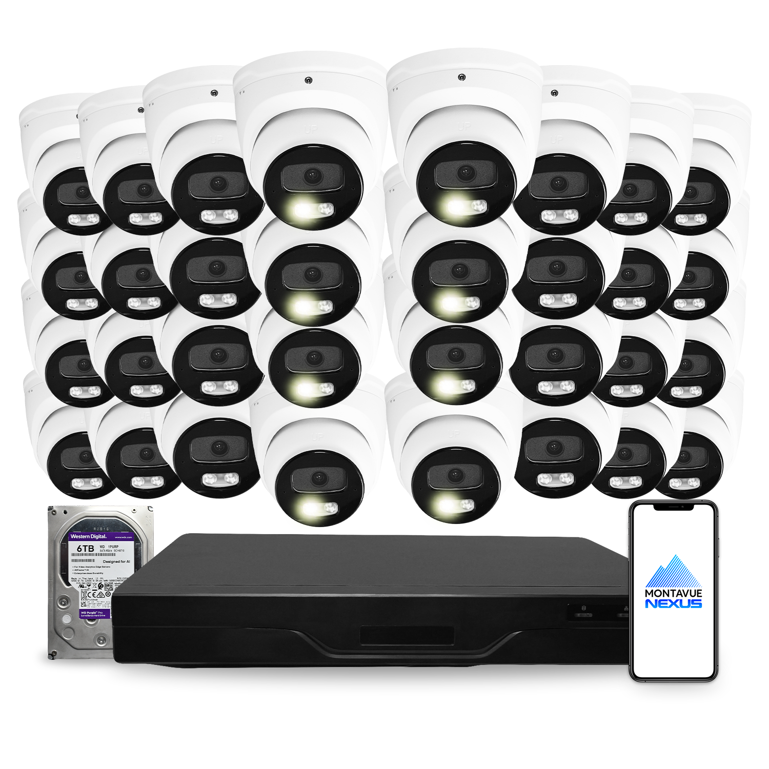 4MP 2K Nexus Smart-Light Turret IP-Sicherheitskamerasystem mit Pro 32-Kanal NVR & 6TB HDD