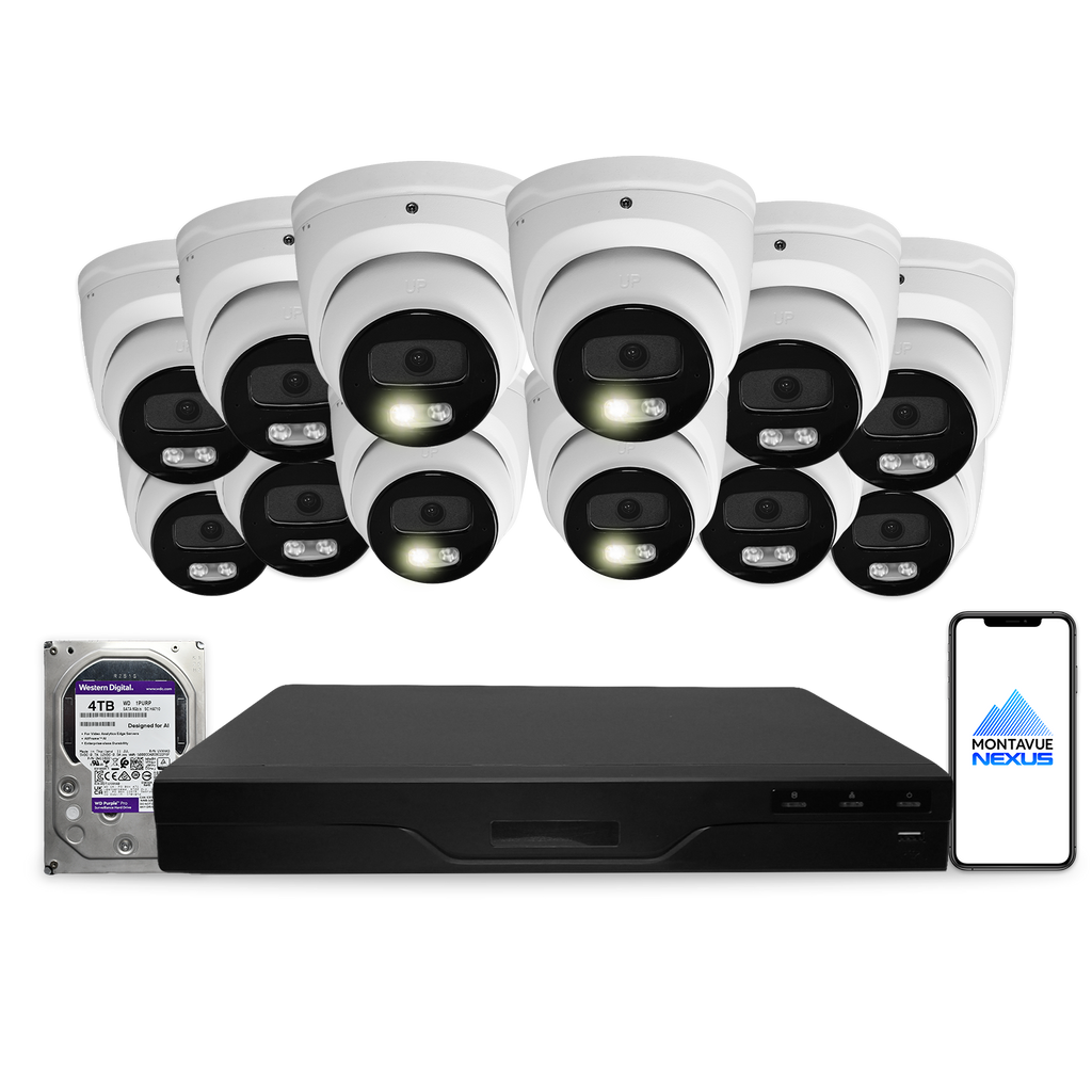 8MP 4K Nexus Advanced AI Turret IP-Sicherheitskamerasystem mit Pro 16-Kanal PoE NVR & 4TB HDD