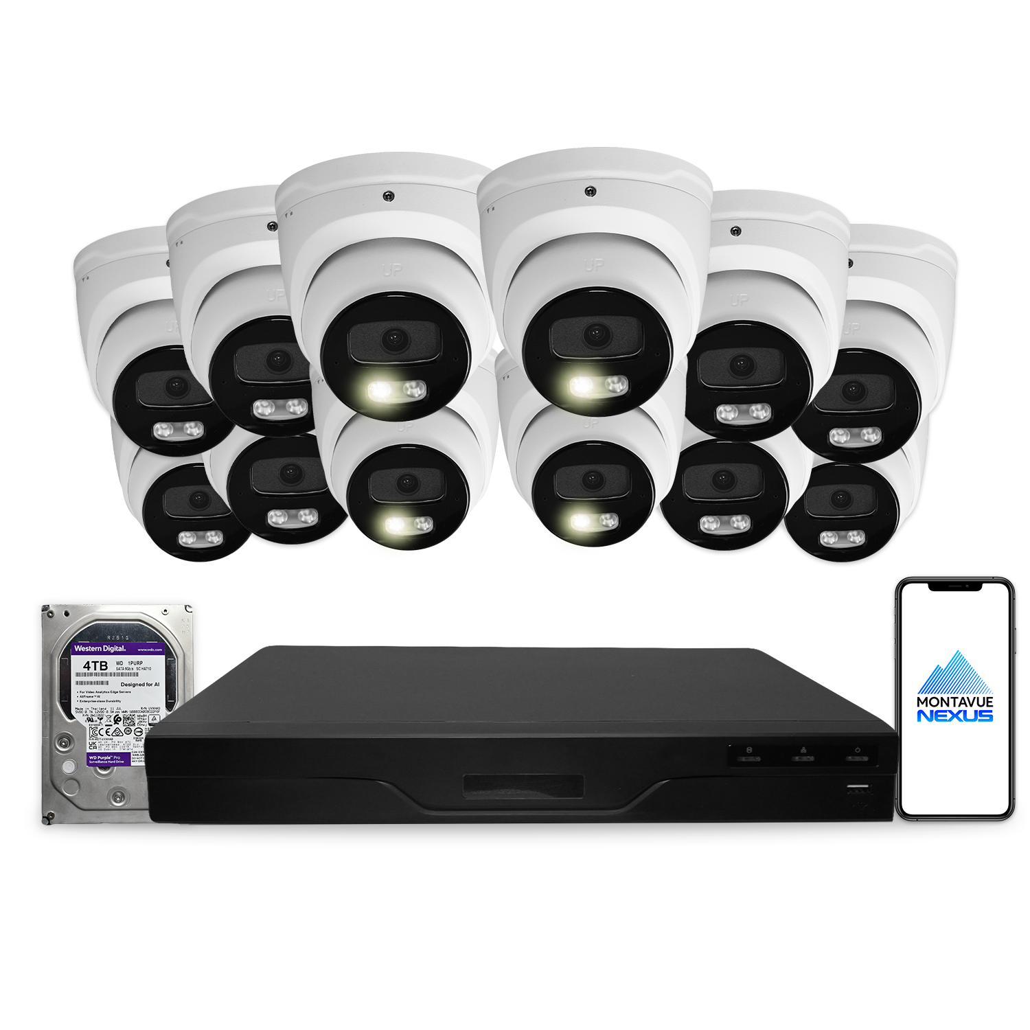 8MP 4K Nexus Advanced AI Turret IP-Sicherheitskamerasystem mit Pro 16-Kanal PoE NVR & 4TB HDD