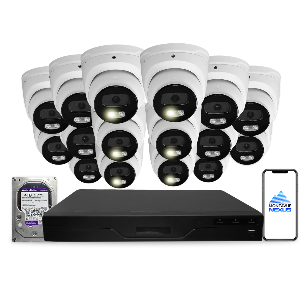 8MP 4K Nexus Advanced AI Turret IP-Sicherheitskamerasystem mit Pro 16-Kanal PoE NVR & 4TB HDD