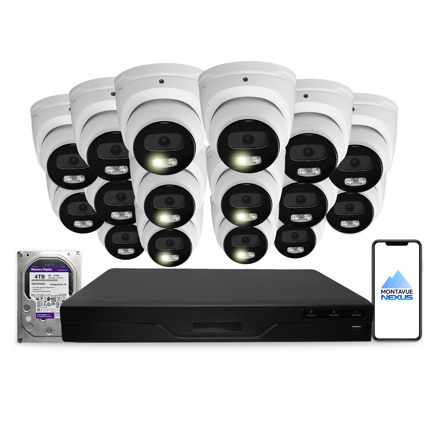 8MP 4K Nexus Advanced AI Turret IP-Sicherheitskamerasystem mit Pro 16-Kanal PoE NVR & 4TB HDD