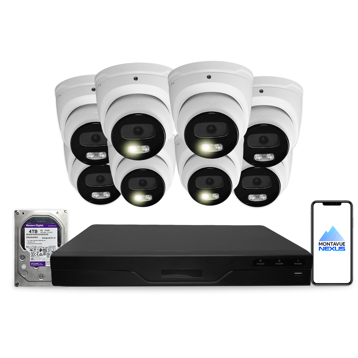 8MP 4K Nexus Advanced AI Turret IP-Sicherheitskamerasystem mit Pro 16-Kanal PoE NVR & 4TB HDD