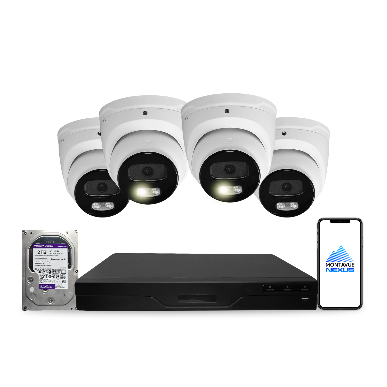 4MP 2K Nexus Smart Turret IP-Sicherheitskamerasystem mit Pro 8-Kanal PoE NVR & 2TB HDD